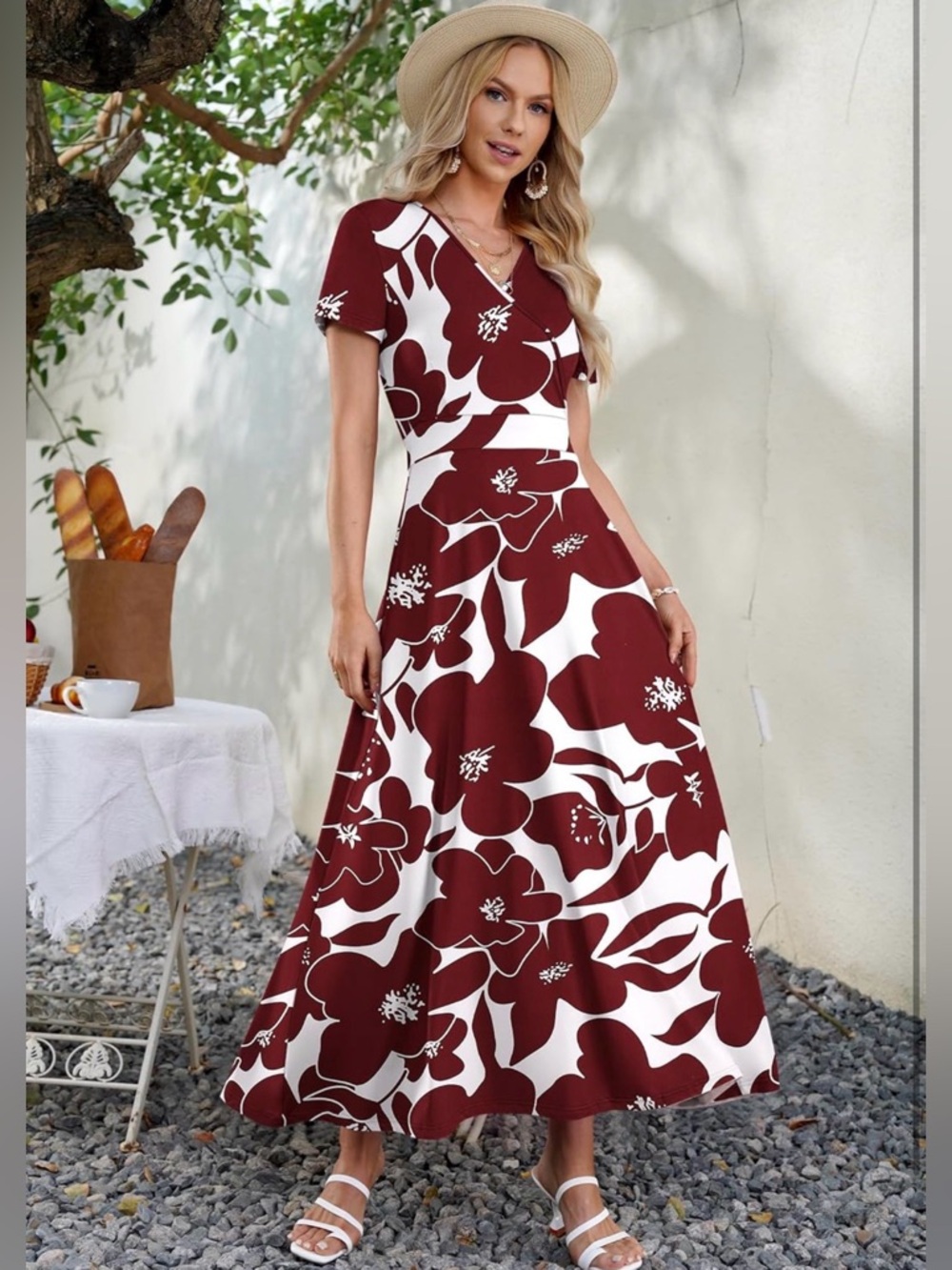 AUSELILY  Ankle Length Floral Print Beach Long Flowy Maxi Dress with Pockets